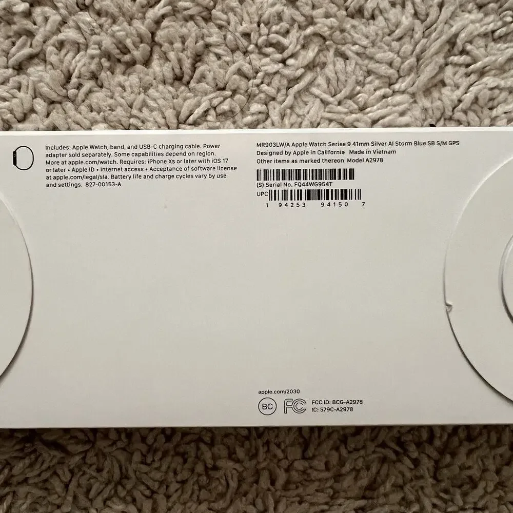 Apple Watch Series 9 GPS 41mm Silver Aluminum Storm Blue Sport Band S/M NEW